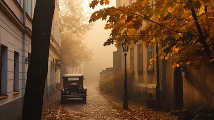 Tuinposter Vintage car in the street of Prague. Czech Republic in Europe. © rabbit75_fot
