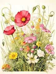 Handmade Meadow Art: Vintage Art Print Celebrating Organic Garden Grace