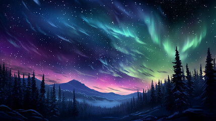 Aurora Borealis on a starry sky