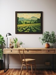 Organic Valley Wall Decor: Vintage Landscape Art Print - Lush Fields of Serenity