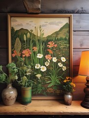 Organic Valley Wall Decor: Vintage Painting with Wildflower Highlights