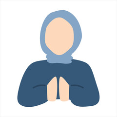 Cute muslimah blue hijab faceless illustration