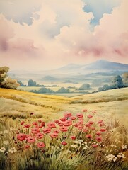 Pastoral Scene Watercolors: Vintage Fields of Serenity