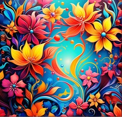 Fototapeta na wymiar Colorful Floral Graphics