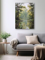 Peaceful Riverside Reflections: Timeless Wall Art of Calm Riverside Landscapes