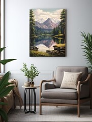Peaceful Riverside Reflections: Serene Waters, Mountains, and Forests Wall Art