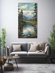 Peaceful Riverside Reflections: Serene Waters, Distant Mountains & Forests Wall Art.