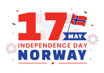 Norway Independence Day Vector Illustration on May 17 with Flag of Norwegian and Ribbon in National Holiday Celebration Flat Cartoon Background