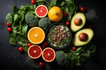 Healthy food. Healthy eating background. Fruits, vegetables, clean food.