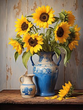 Retro Sunflower Art Prints: Blossoming Nostalgia for Your Country Cottage Walls