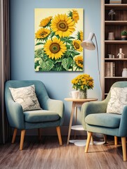 Retro Sunflower Art Prints: Yesteryear's Blooming Sunflower Canvas