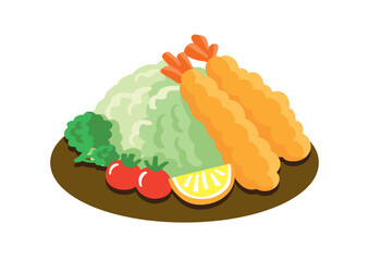 Illustration of delicious fried shrimp and salad
美味しそうなエビフライとサラダのイラスト