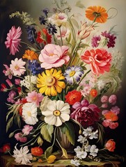 Fototapeta na wymiar Retro Vintage Floral Designs: Captivating Countryside Wildflower Paintings and Exquisite Vintage Landscapes
