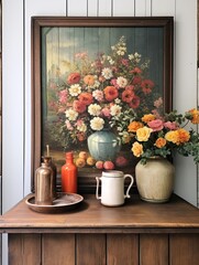 Vintage Floral Farmhouse: Captivating Retro Landscape Artistry for Home Decor