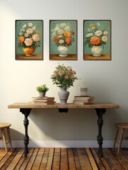 Timeless Artistic Wall Displays: Retro Vintage Floral Designs in Rustic Field Painting Styles