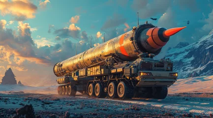Foto op Canvas a military vehicle carrying a large rocket © Kien