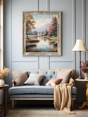 Serene Lakeside Reflections: Vintage Art Print Showcasing Calm Lakefront Sceneries