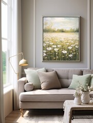 Vintage Wildflower Field Reflections: Tranquil Lakeside Art