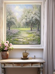 Fototapeta na wymiar Serene Orchard Views: Shabby Chic Orchard Art & Cottage Wall Decor