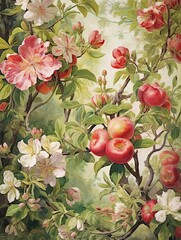 Shabby Chic Orchard Magic: Vintage Art Print with Blooming Orchard