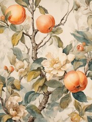 Shabby Chic Orchard Art: Vintage Peach and Pear Scenes Print
