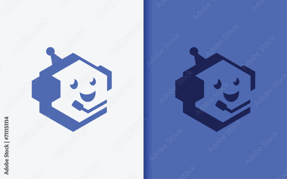Poster Simple Minimalist Robot Using Headphone with Microphone Design Concept. Simple Flat Vector Symbol Illustration.