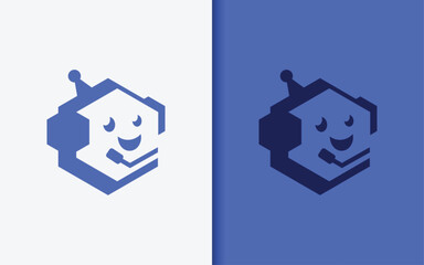 Simple Minimalist Robot Using Headphone with Microphone Design Concept. Simple Flat Vector Symbol Illustration.