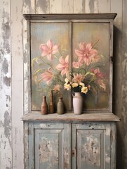 Retro Floral Field Painting: Shabby Chic Rustic Decor meets Vintage Delight