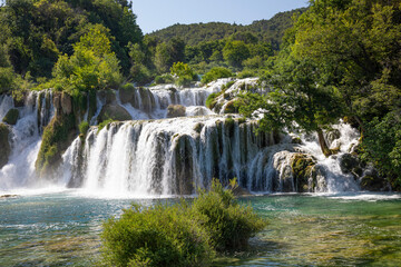 Fototapeta na wymiar Beautiful Krka Waterfalls in Krka National Park, Croatia.