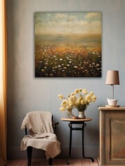 Vintage Wildflower Landscapes: Textured Canvas Print Decor with Tactile Rustic Painting