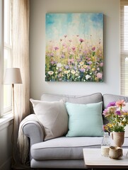 Textured Canvas Print Decor: Vintage-inspired Wall Art, Reimagining Wildflower Fields