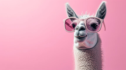 Naklejka premium Llama with glasses on solid background.