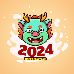 Happy Chinese new year festival. Year of the dragon. red, gold and white colors. Cartoon Vector illustration design for Poster, Banner, Greeting, Card, Flyer, Cover, Post. Chinese dragon. February 10.
