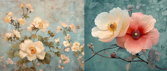 classic cherry blossom digital collage illustration