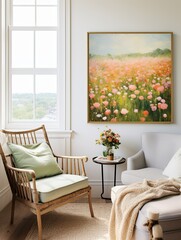 Timeless Impressionist Collections: Vintage Landscape Art Print of Captivating Wildflower Fields in Brush Strokes