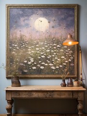 Timeless Moonlit Meadow Designs: Vintage Fields Painting in Moon's Embrace