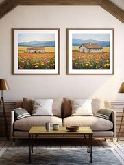 Timeless Tuscan Landscape Prints: Wildflower Fields and Rustic Barns