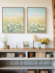 Obraz na płótnie Canvas Tranquil Prairie Art Prints: Vintage Painting Elegance and Fresh Perspectives on Meadow Wildflowers
