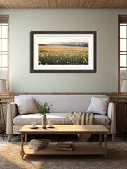 Tranquil Prairie Art Prints: Vintage Landscape with Panoramic Wildflower Field Views
