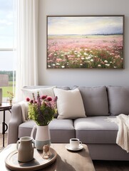 Tranquil Prairie Art Prints: Vintage Landscape Art with Panoramic Wildflower Field Views