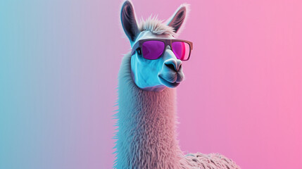 Naklejka premium Llama with glasses on solid background.