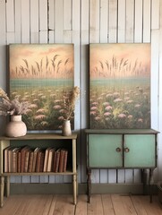Vintage Oceanfront Canvases: Seaside Field Art in Vintage Landscape Style