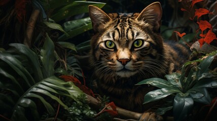 Majestic Feline Emerging Gracefully from Dense Foliage - AI-Generative