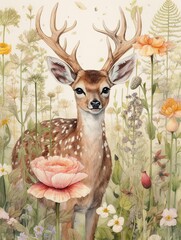 Woodland Wildlife Sketches: Vintage Wildflower Fields & Forest Fauna Wall Art
