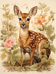 Woodland Wildlife Sketches: Vintage Painting of Detailed Animal Illustrations Infusing Wildflower Beauty