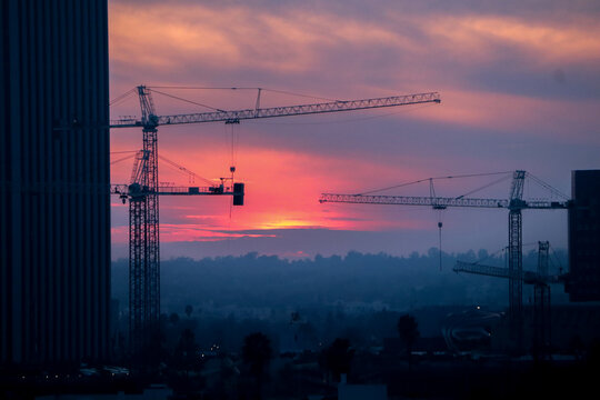 construction site at sunset