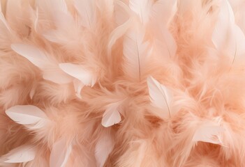 Beautiful pink feathers background in pastel colors. Watercolor illustration of colorful fluffy feather. Peach fuzz - color of 2024 year. Minimal abstract pattern with copy space