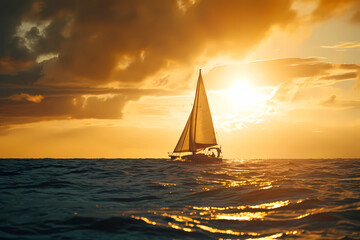 A person is sailing by himself on a sailboat