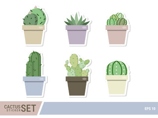 Cactus succulent potted sticker set