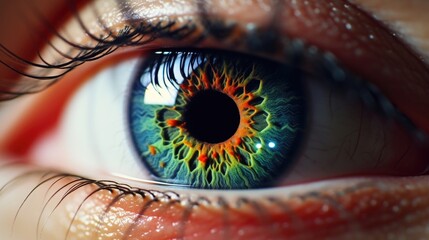 Intense closeup of a young artists eye, completely focused on their digital canvas.